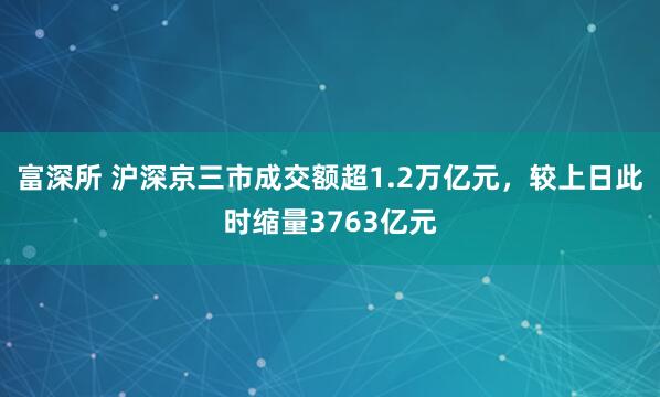 富深所 沪深京三市成交额超1.2万亿元，较上日此时缩量3763亿元